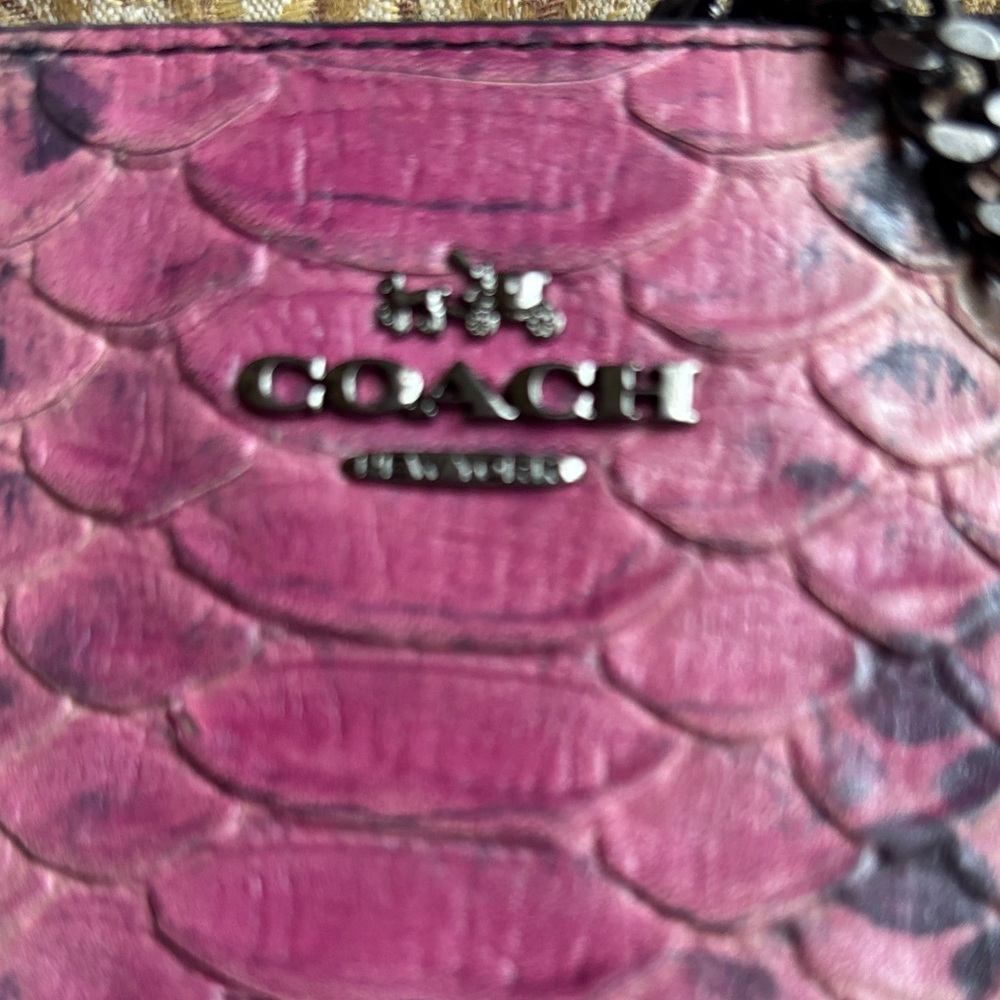 Coach Embossed Python Snake Skin Pink and Black Purse. - Picture 13 of 13